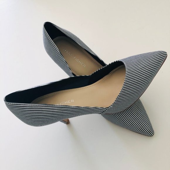 MARC FISHER Classic Black/White Stripe Heels EUC - Picture 7 of 9